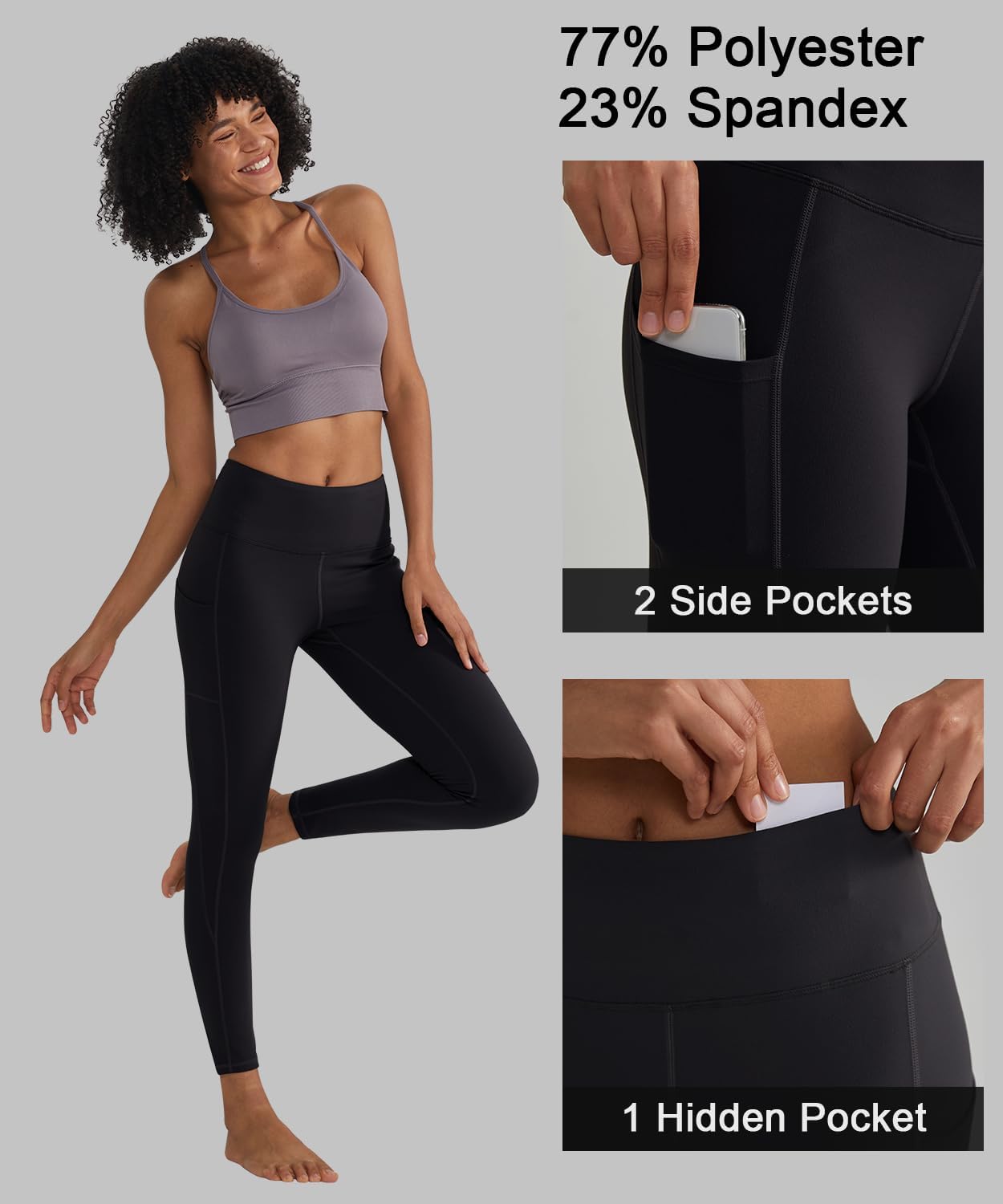 Women's Anti-Nail Yoga Leggings, Non-Transparent Tights with Phone Pockets and Tummy Control, Available in Full-Length and Capri Styles